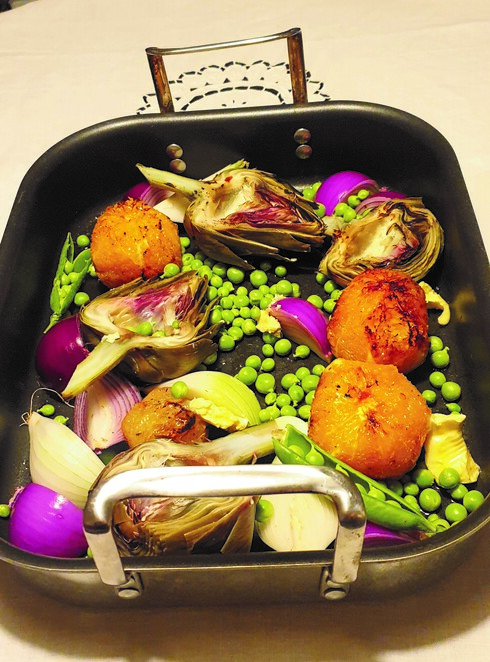 הדרים מקורמלים עם ירקות ודג בתנור