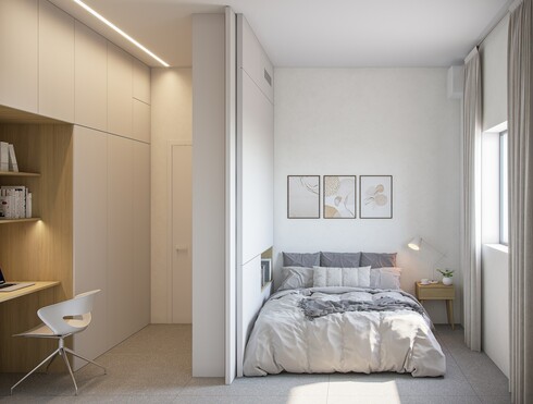 חדר שינה משולב עם חדר עבודה בפרויקט מיקרו אבן גבירול 
